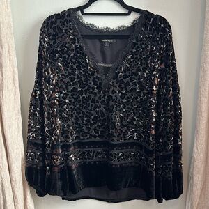 Nanette Lepore Velvet Leopard-Print Blouse, Size Large